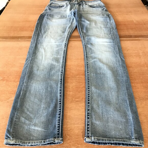 BKE Jake Straight Leg Jeans Men 32x33 Blue Low Rise Stretch Thick Stitch 18028 - Picture 1 of 14